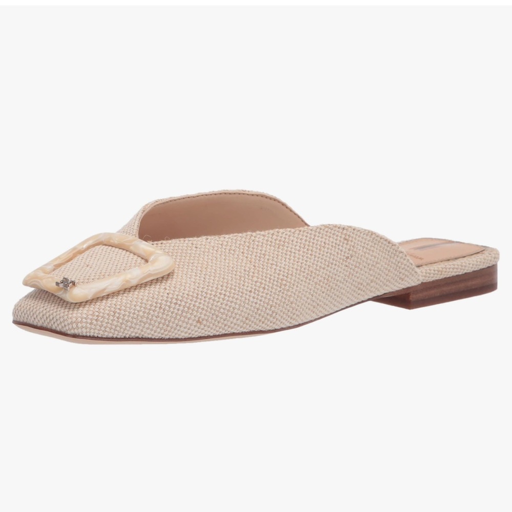 Sam Edelman Beige Woven Square-Toe Mules with Buckle - Picture 2 of 4